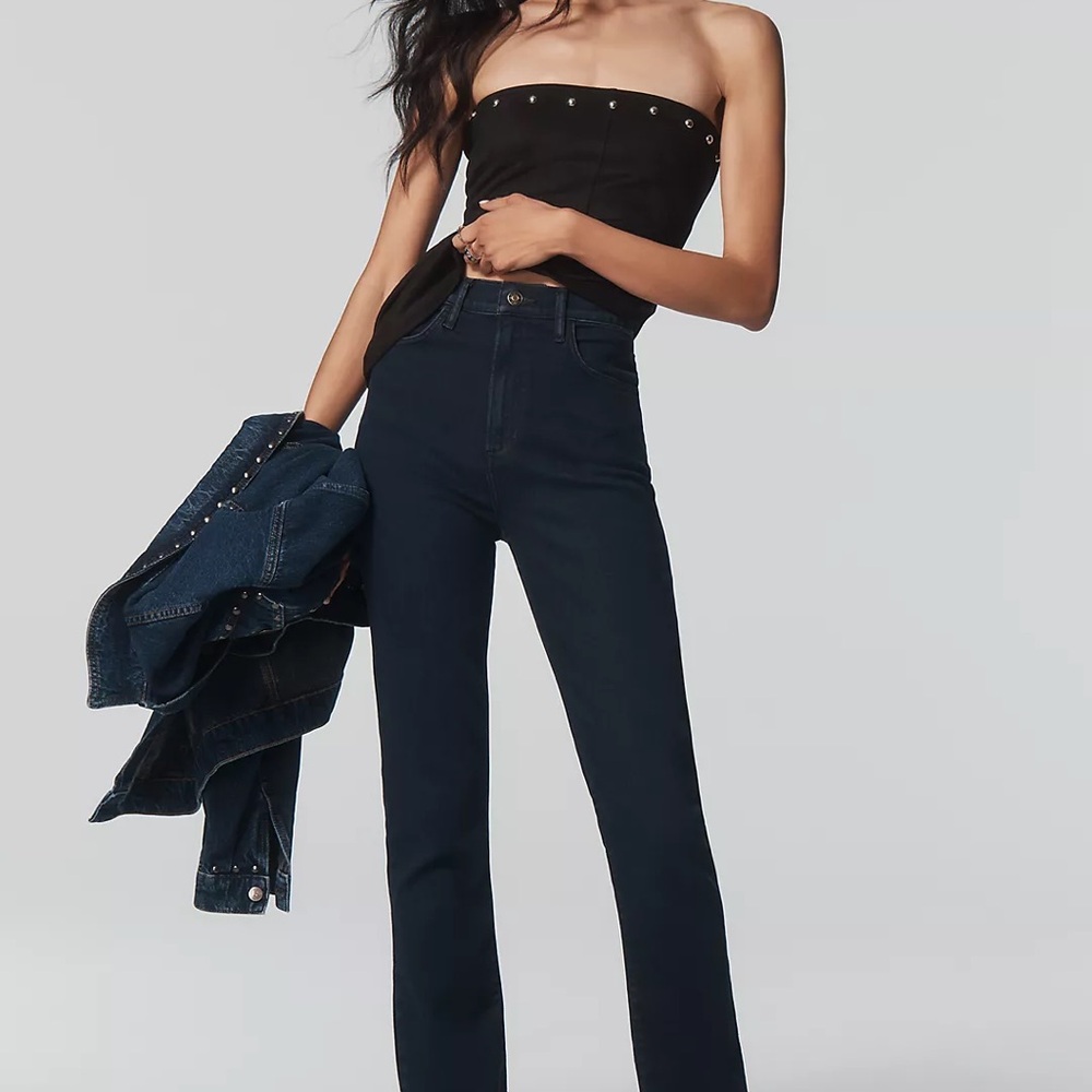 Favorite Daughter Valentina High-Rise Straight Leg Jeans in Dark Blue